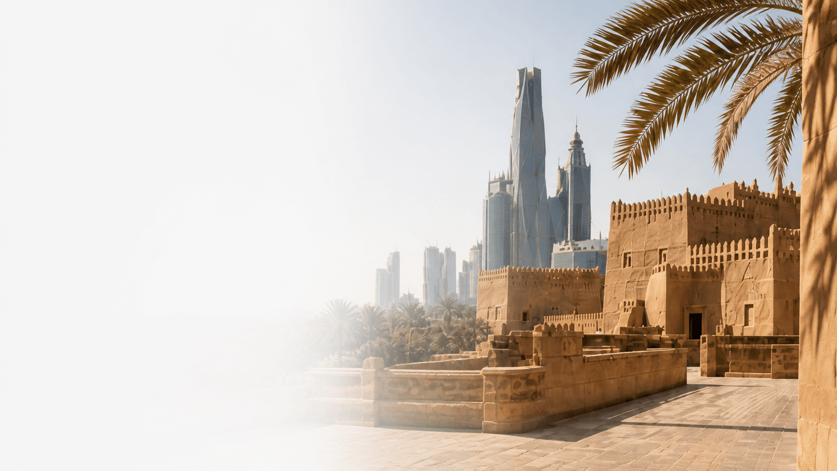 Saudi heritage architecture and Riyadh's modern skyline