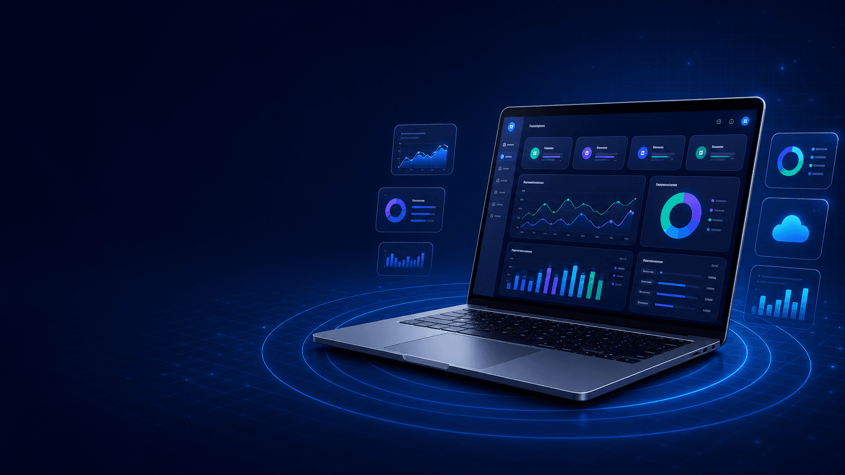 Laptop displaying a secure business technology dashboard