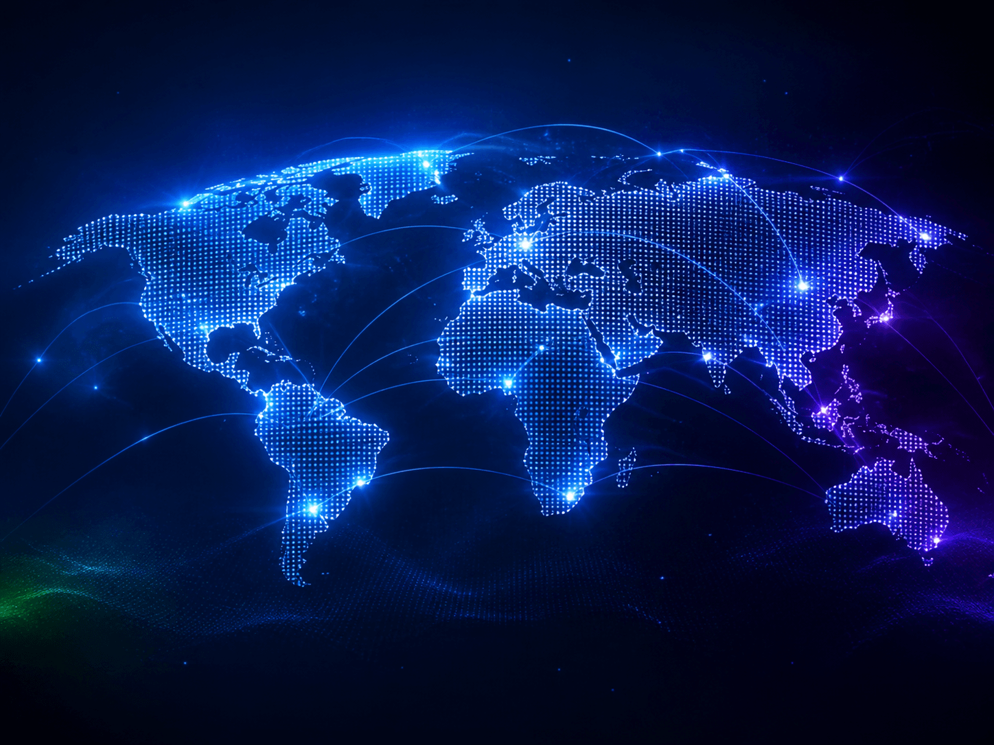 Connected digital world map representing secure worldwide technology infrastructure