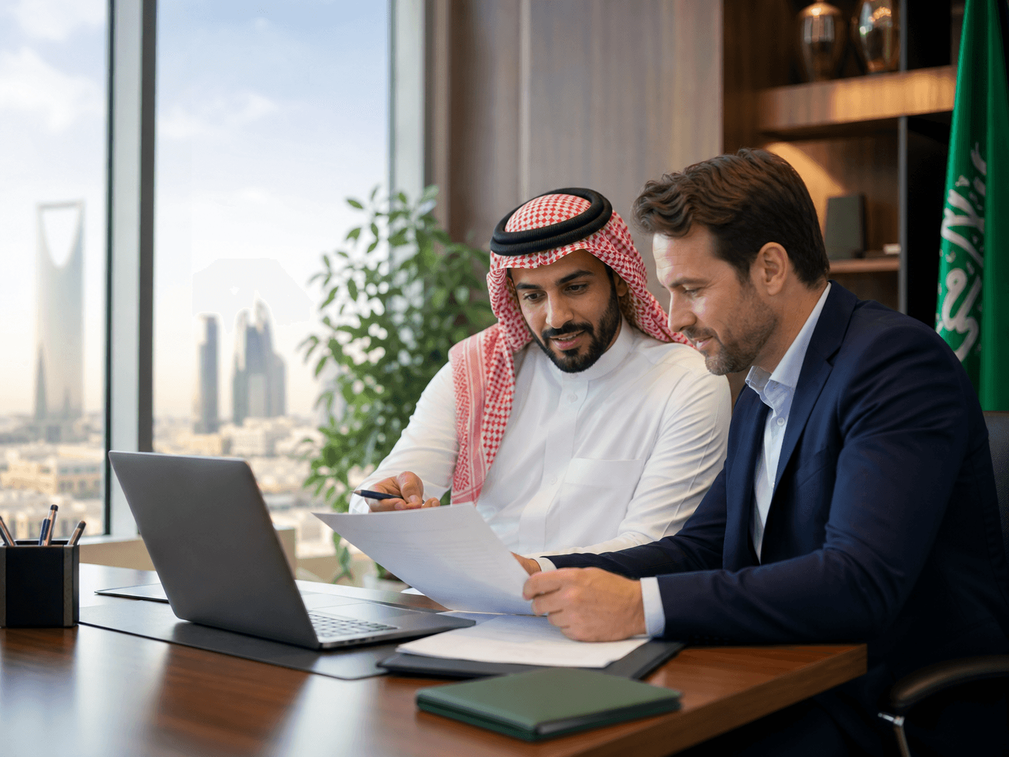 Saudi visa advisor consulting an international business owner